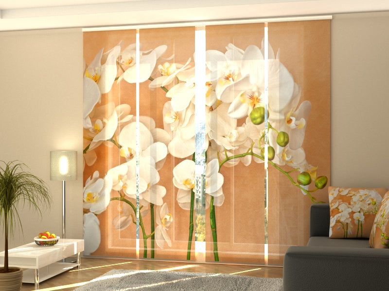 4-Panel Curtains Kit with 4-Track Rail, Orchids Asia, Size: 60x270 cm