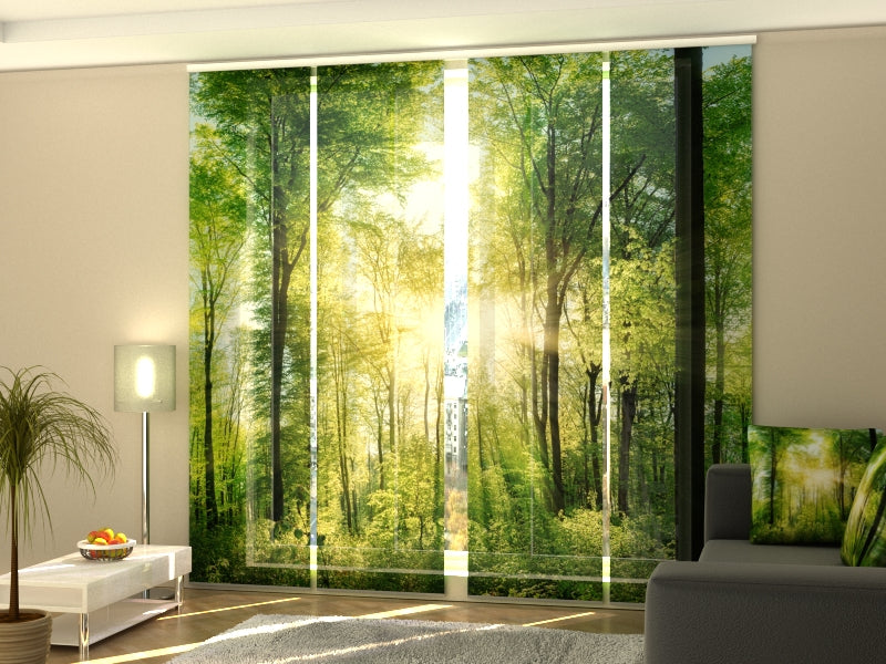 4-Panel Curtains Kit with 4-Track Rail, Sun Rays, Size: 60x245 cm