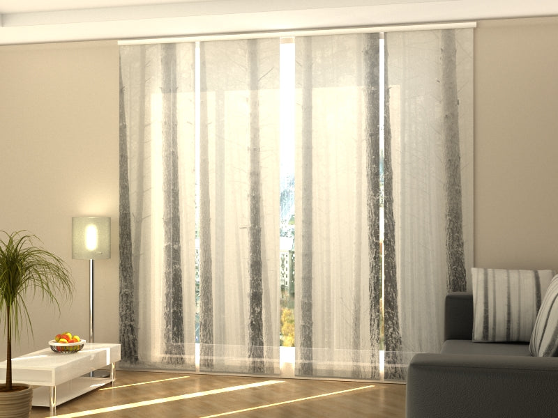 4-Panel Curtains Kit with 4-Track Rail, Trees Trunks in Winter Fog, Size: 60x270 cm