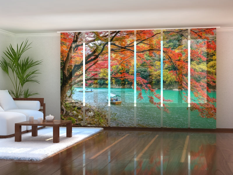 Set of 6 Panel Curtains Autumn Forest in Kyoto