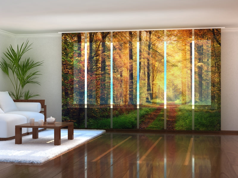 Set of 6 Sliding Panel Curtains Autumn Road