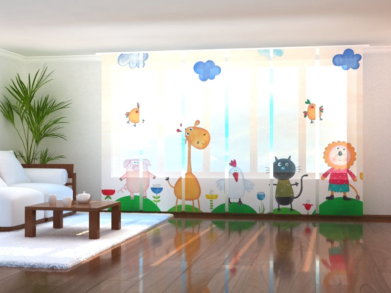 Set of 6 Sliding Panel Curtains Baby Animals