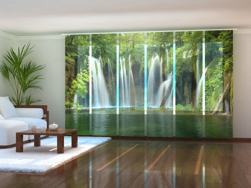 Set of 6 Panel Curtains Big Waterfall in the Forest