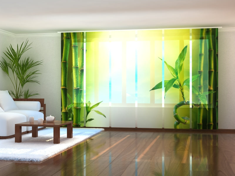 Set of 6 Sliding Panel Curtains Green Fresh Bamboo