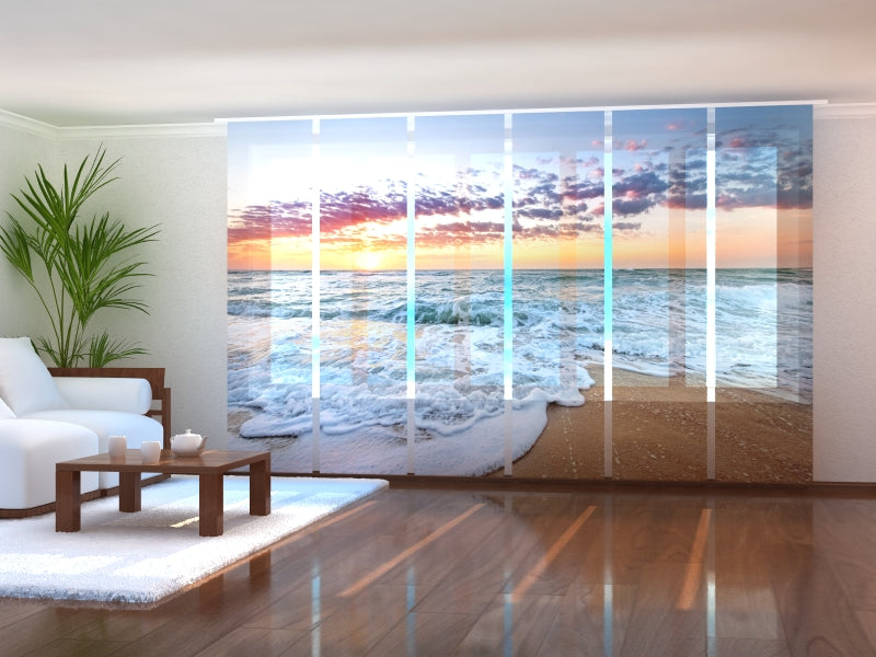 Set of 6 Sliding Panel Curtains Ocean Sunrise
