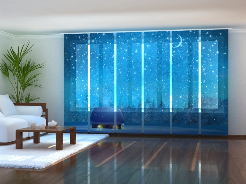 Set of 6 Sliding Panel Curtains Winter Starry Sky