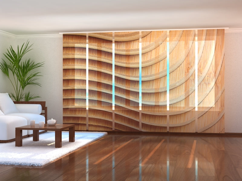 Juego de 6 paneles de cortinas de madera con ondas abstractas