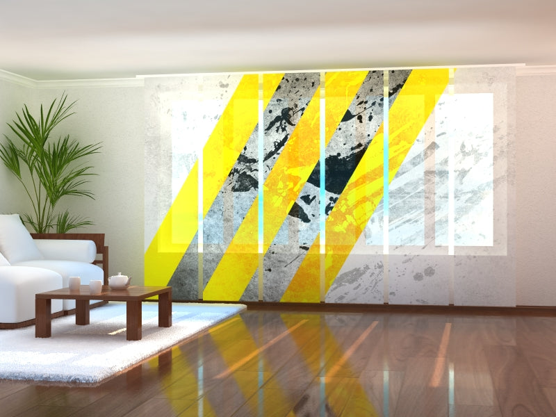 Set of 6 Panel Curtains Yellow and Gray Lines Abstractions