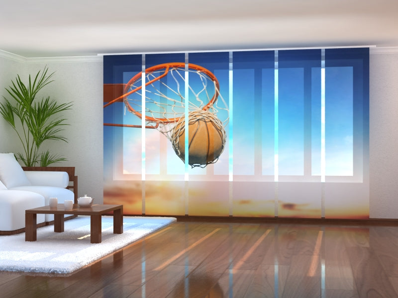 Sliding Panel Curtain Basketball Ball in Net