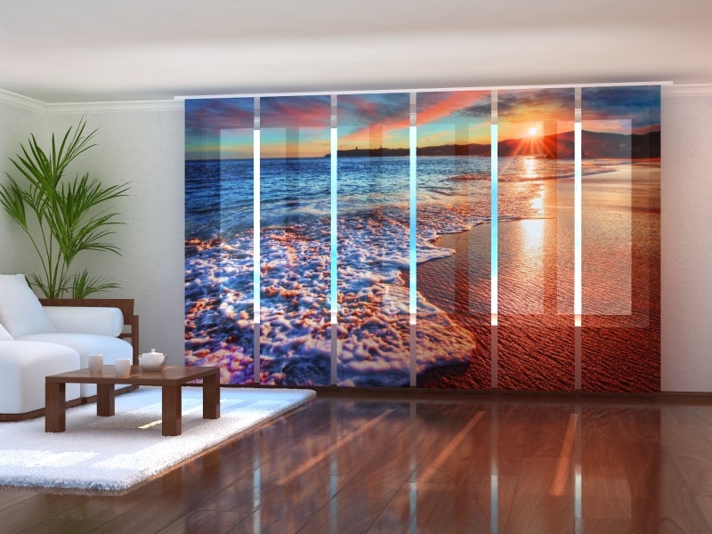 Set of 6 Sliding Panel Curtains Sunset over Waves