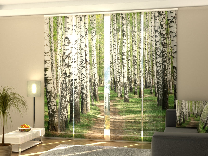 4-Panel Curtains Kit with 4-Track Rail, Birch Forest, Size: 60x245 cm