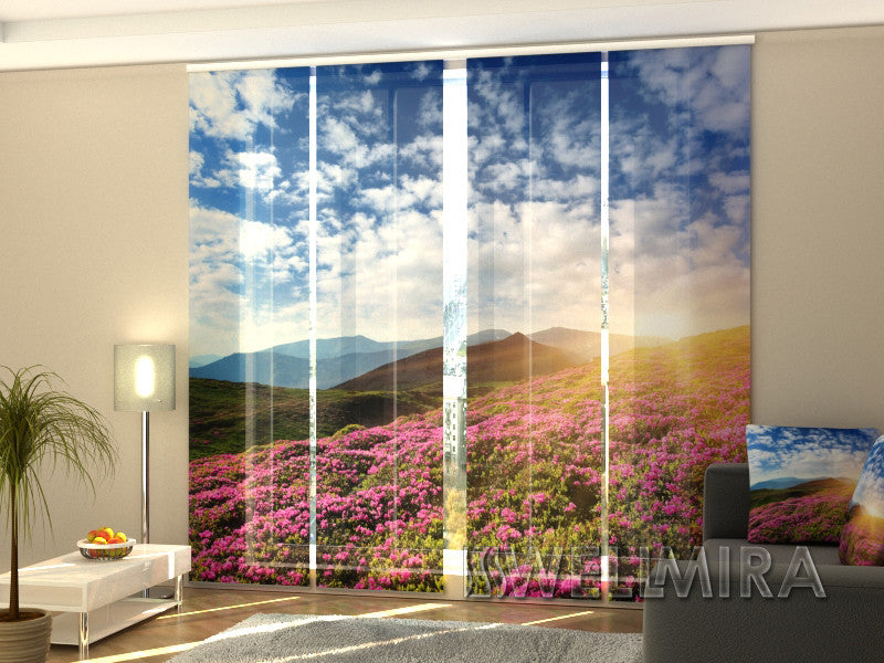 Set of 4 Panel Curtains Flowers and Mountains - Wellmira