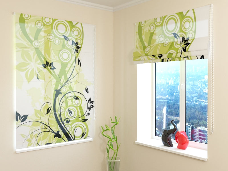 Roman Blind Abstract Green Floral Draw