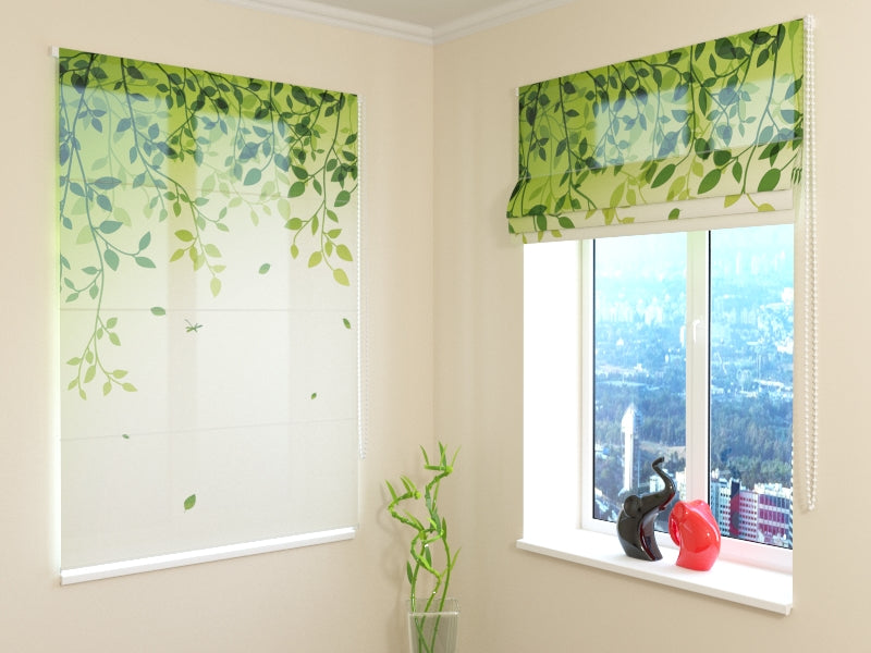 Lianas Roman Blind Verde con Hojas