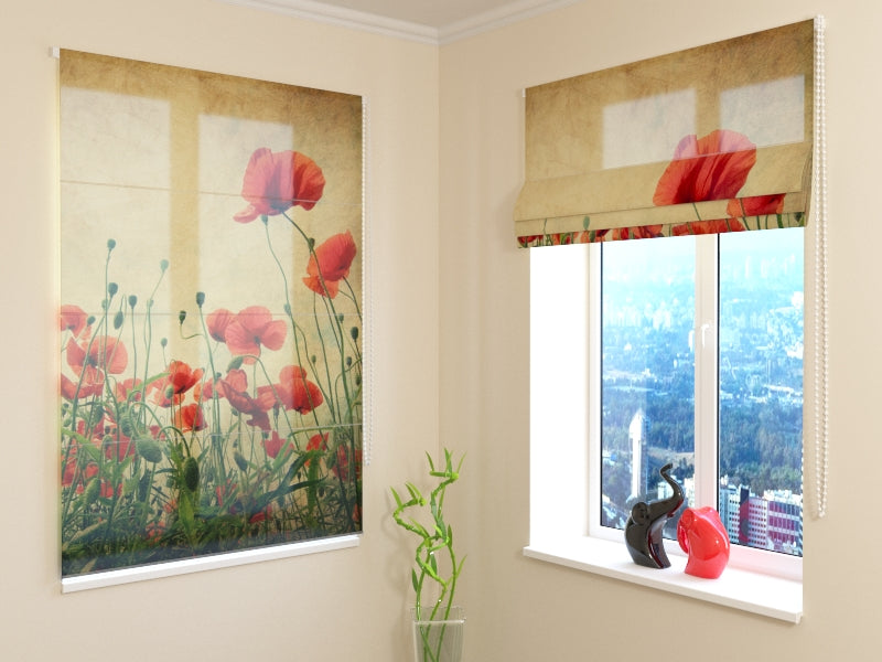 Roman Blind Retro Poppies