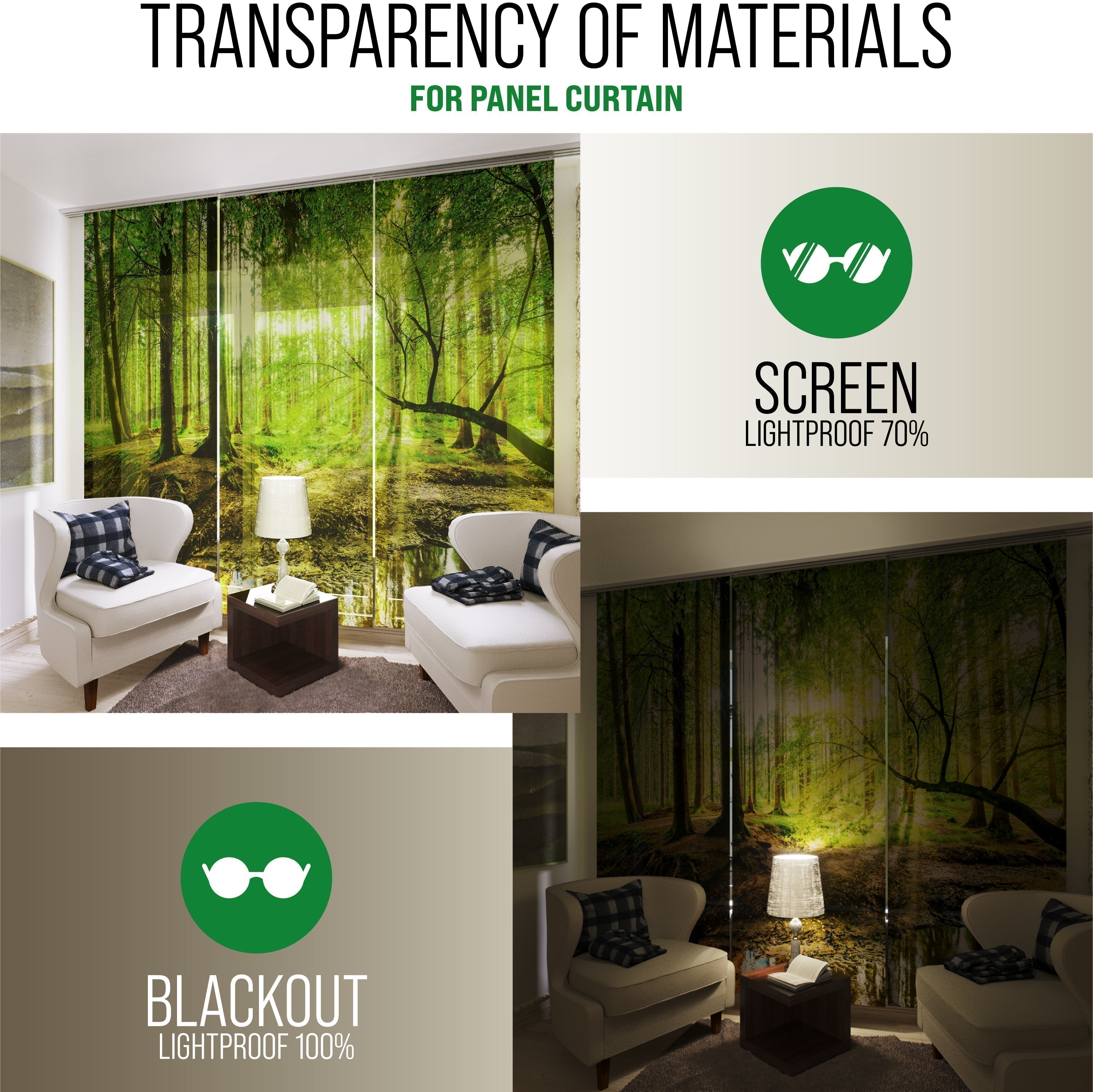 Set of 4 Panel Curtains Sunbeams in the forest