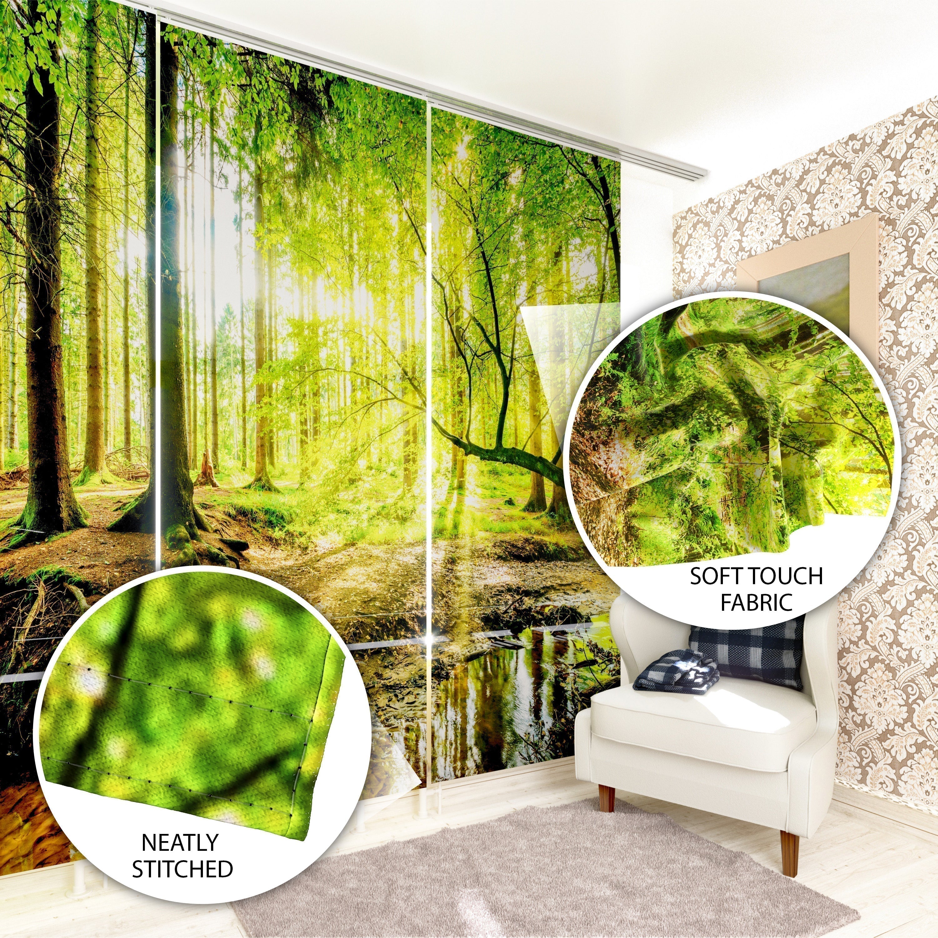 Set of 4 Panel Curtains Sunbeams in the forest