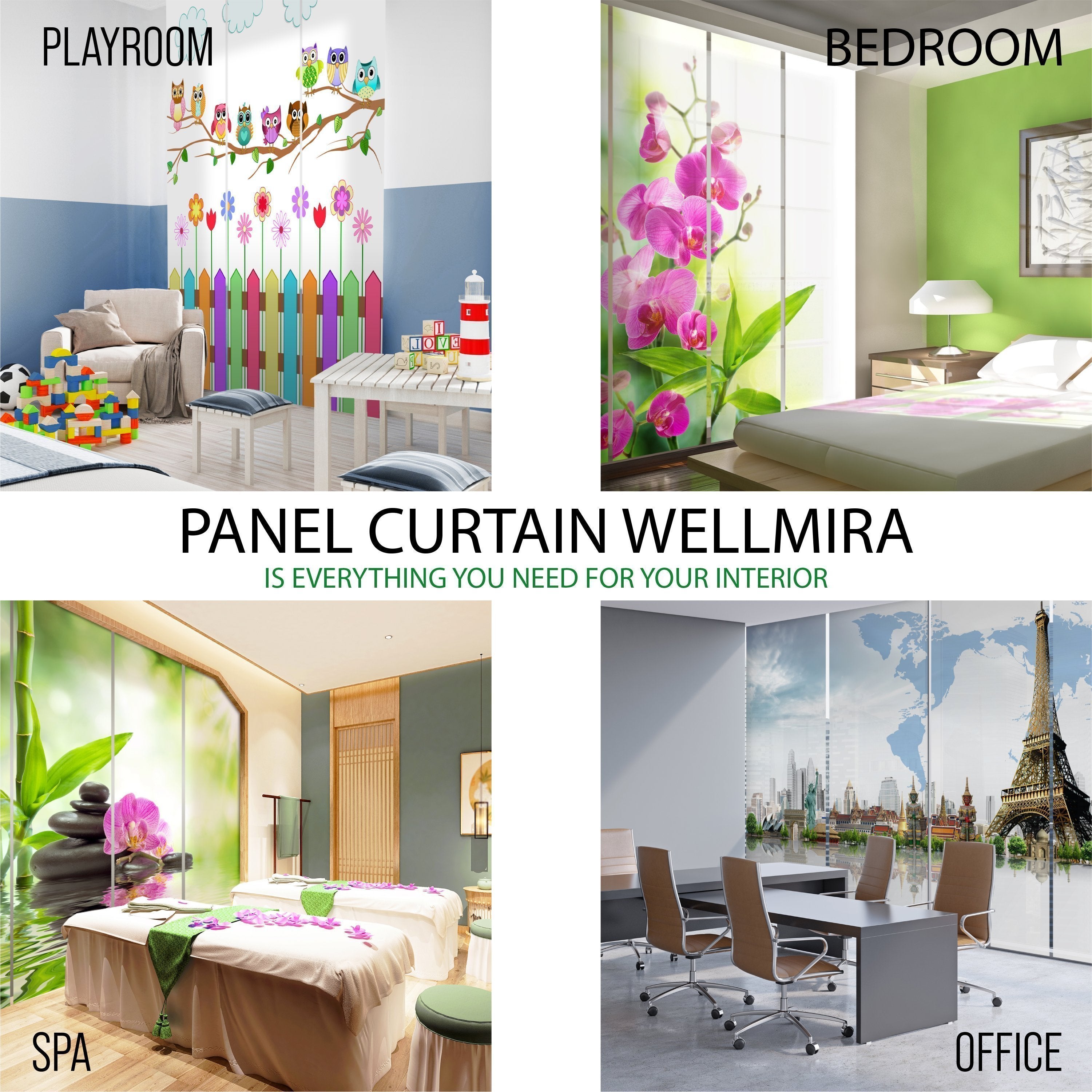 Juego de 6 paneles de cortinas Delightful Orchid on the Wood